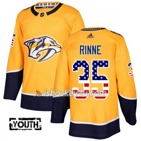 Børn NHL Nashville Predators Trøje Pekka Rinne 35 Adidas 2017-2018 Guld USA Flag Fashion Authentic